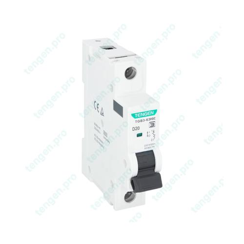 Выключатель автоматический TGB3-63HDC, 1P, 20A, хар-ка D, 10kA, 250VDC на полюс, 1M