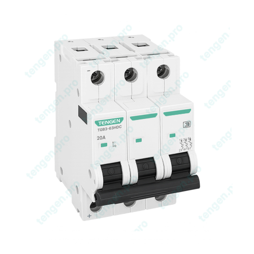 Выключатель автоматический TGB3-63HDC, 3P, 20A, хар-ка D, 10kA, 250VDC на полюс, 3M