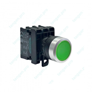 Кнопка TGLA1-DP5, 1NO+1NC, 3A(230VAC), зеленая, LED 220VAC/DC, IP65