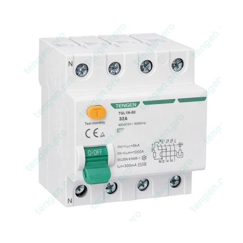 УЗО TGL1N-80, 4P, 32A, 6kA, 30mA, тип AC, 4M