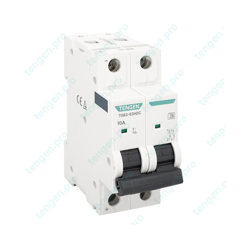Выключатель автоматический TGB3-63HDC, 2P, 10A, хар-ка B, 10kA, 250VDC на полюс, 2M